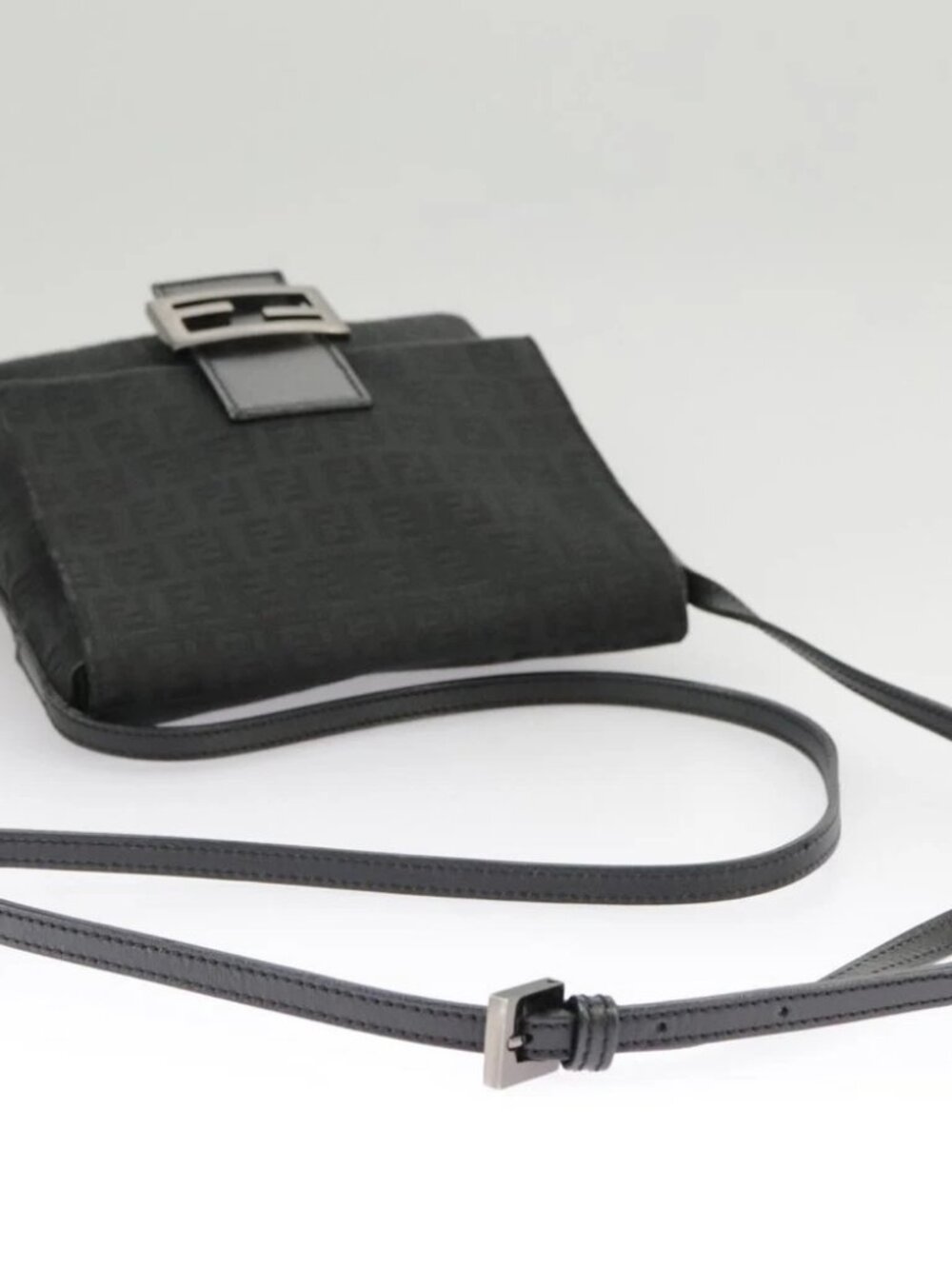 FENDI Zucchino Canvas Mamma Baguette Shoulder Bag Black Auth - Picture 9 of 16